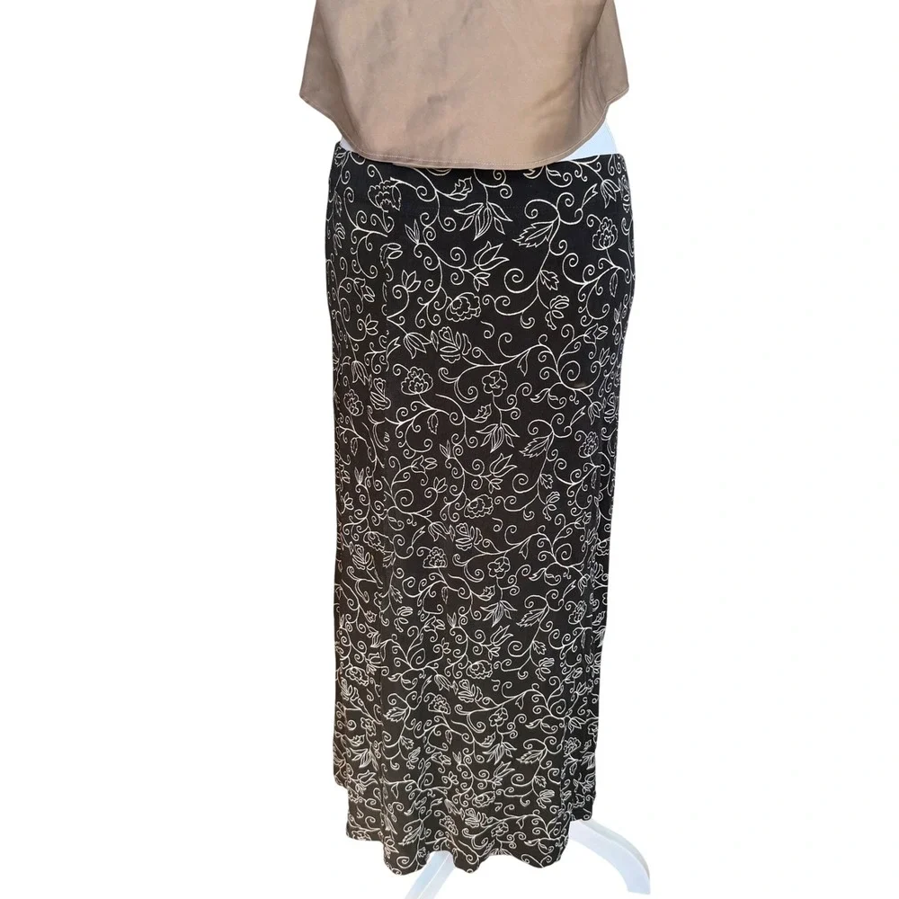 Whimsigoth Black White Floral Vine Scroll Maxi Skirt Womens S/M